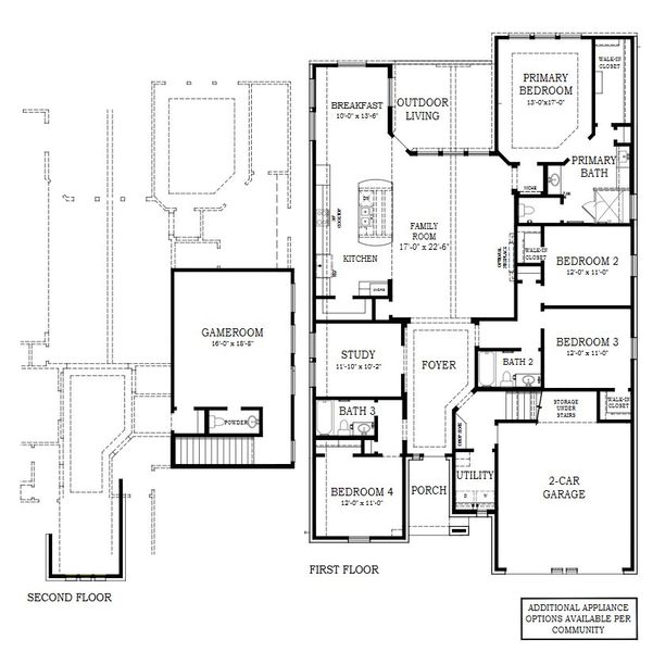 2D floor plan layout for the Bloomington by Chesmar Homes in Audubon, Magnolia, TX (Image 5).