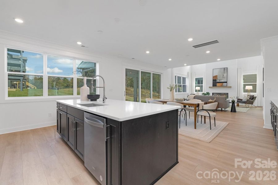 Staged Kitchen, Dining and Living Room