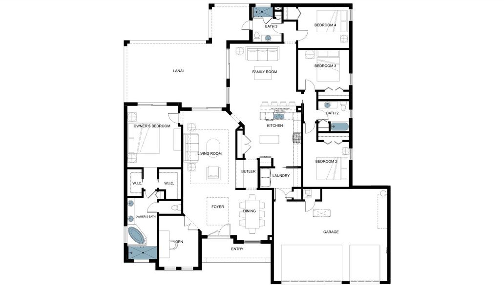 2D floor plan layout for the Barbados by Medallion Home in Watercolor Place, Bradenton, FL (Image 3).