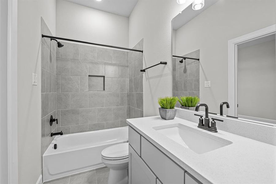 Jack and Jill bath connects to 2 2ndary bedrooms