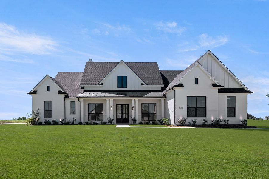Front exterior of a new home in Byrum Ranch, Maypearl, TX, highlighting curb appeal (Image 1). Front exterior of a new home in Byrum Ranch, Maypearl, TX, highlighting curb appeal (Image 1).