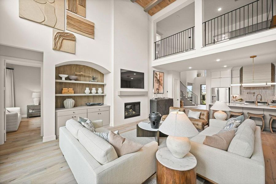 A loft space sits above the grand family room. Representative image.