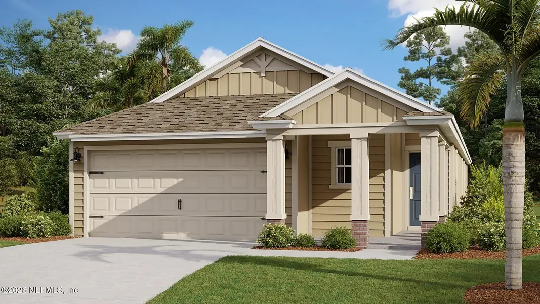 Front exterior of a new home in Liberty Cove, Yulee, FL, highlighting curb appeal (Image 1). Front exterior of a new home in Liberty Cove, Yulee, FL, highlighting curb appeal (Image 1).