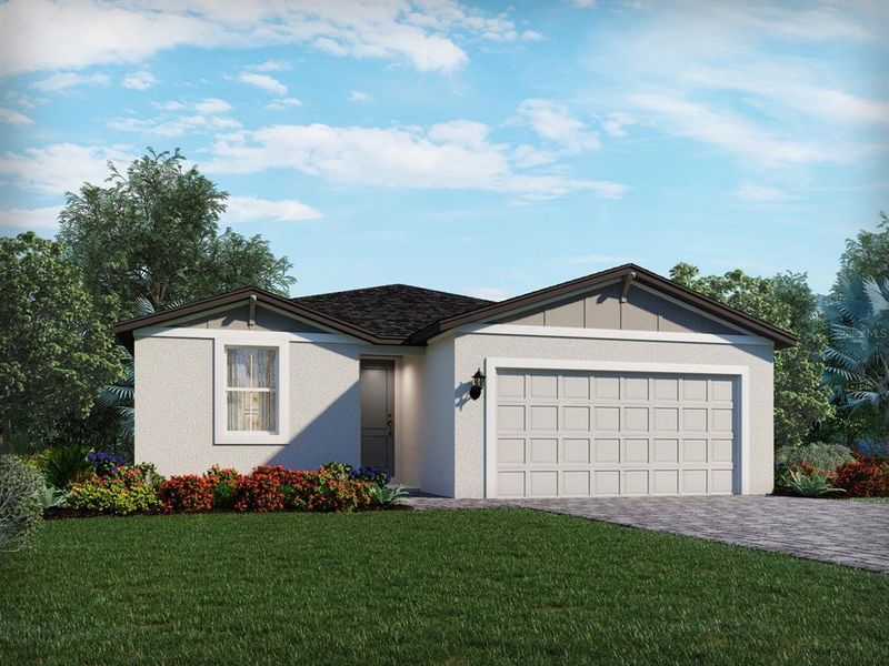 Front exterior of a new home in Manor Oaks, Groveland, FL, highlighting curb appeal (Image 1). Front exterior of a new home in Manor Oaks, Groveland, FL, highlighting curb appeal (Image 1).