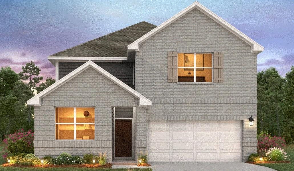 Front exterior of a new home in Covered Bridge, Hutto, TX, highlighting curb appeal (Image 1).