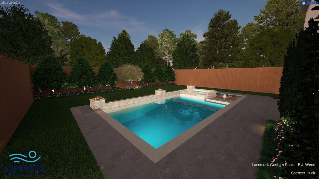 Proposed pool and spa design for the property's spacious backyard.
