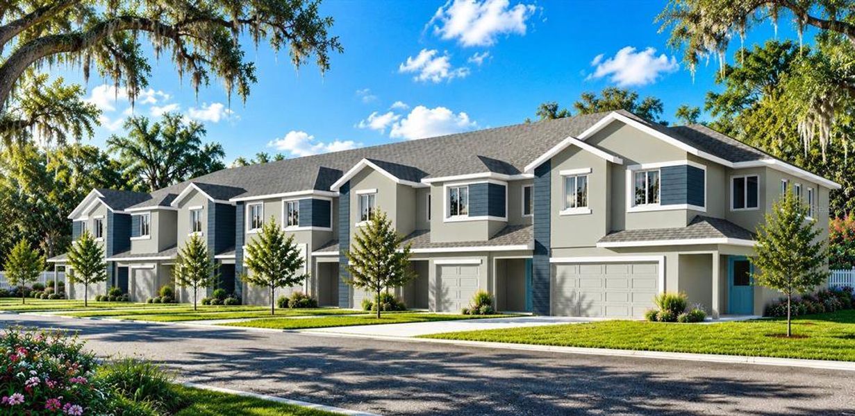 Front exterior of a new home in River Oaks Townhomes, Riverview, FL, highlighting curb appeal (Image 15).