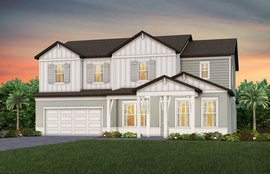 Representative exterior photo of a completed home built from the Newlyn by Pulte Homes in Waterset, Apollo Beach, FL (Image 13). Representative exterior photo of a completed home built from the Newlyn by Pulte Homes in Waterset, Apollo Beach, FL (Image 13).