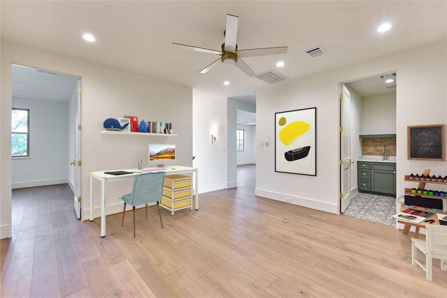 Versatile upstairs landing offers the perfect space to entertain, work, or unwind with play! Virtually staged. Versatile upstairs landing offers the perfect space to entertain, work, or unwind with play! Virtually staged.