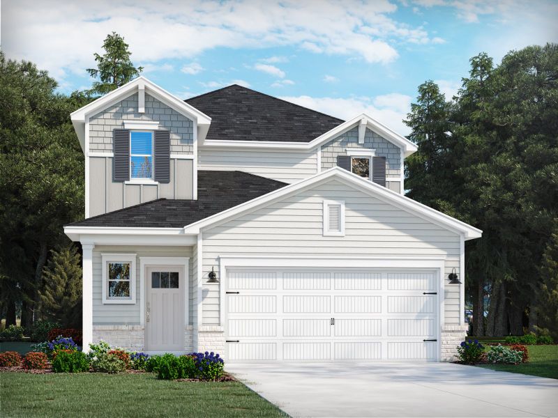 Front exterior of a new home in Waterside - Boardwalk Series, Longs, SC, highlighting curb appeal (Image 1).