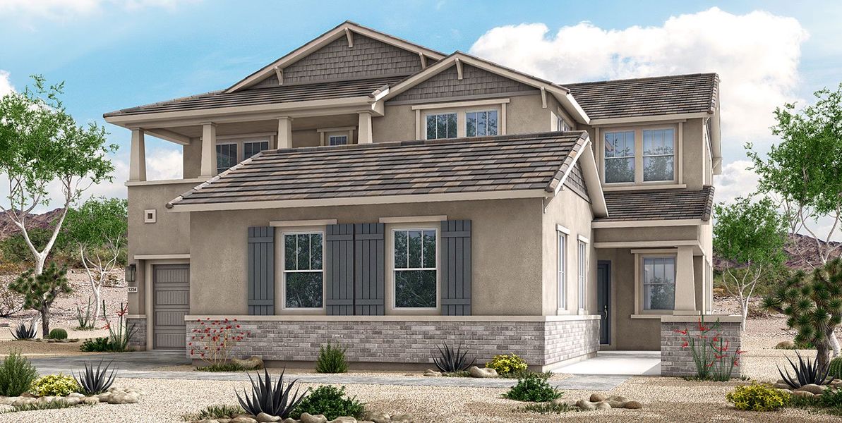 Front exterior of a new home in Palo Verde at North Creek, Queen Creek, AZ, highlighting curb appeal (Image 17).