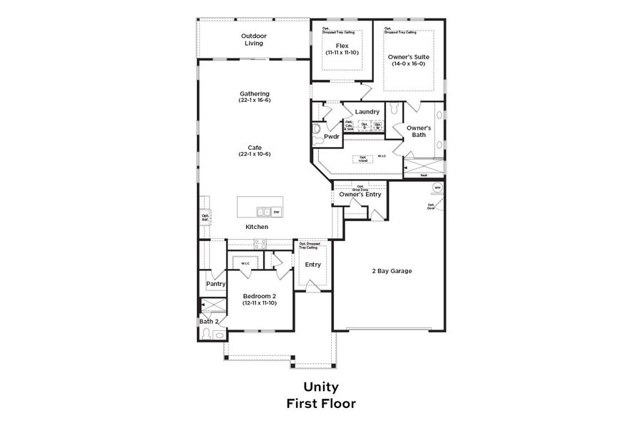 2D floor plan layout for the Unity by DRB Elevate. in Summerwind Crossing at Lakes of Cane Bay, Summerville, SC (Image 3).