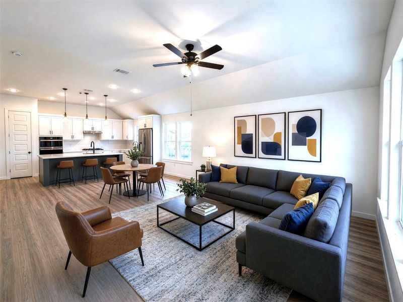 Furnished interior view inside a new home in The Colony, Bastrop (Image 5). Furnished interior view inside a new home in The Colony, Bastrop (Image 5).