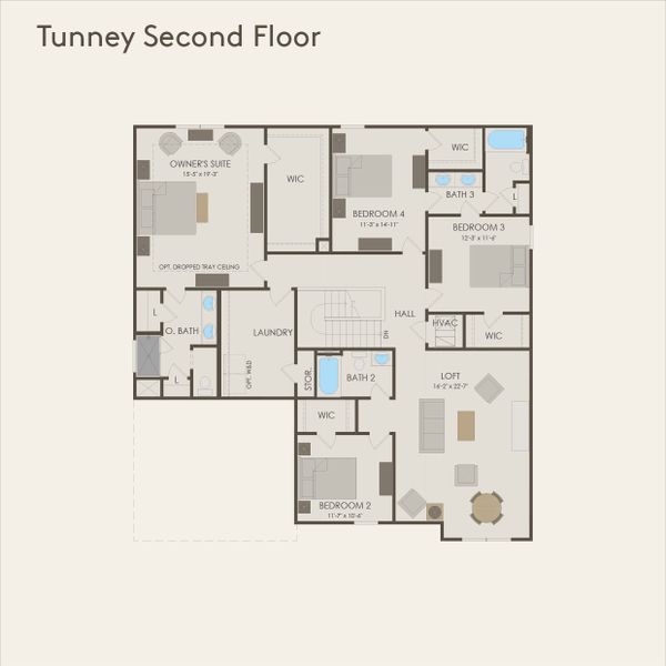2D floor plan layout for the Tunney by Pulte Homes in Anderson Point Estates, McDonough, GA (Image 4). 2D floor plan layout for the Tunney by Pulte Homes in Anderson Point Estates, McDonough, GA (Image 4).