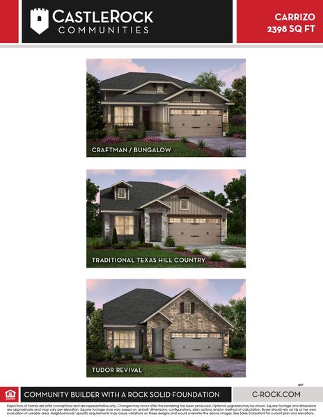 Front exterior of a new home in Homestead, Schertz, TX, highlighting curb appeal (Image 2).
