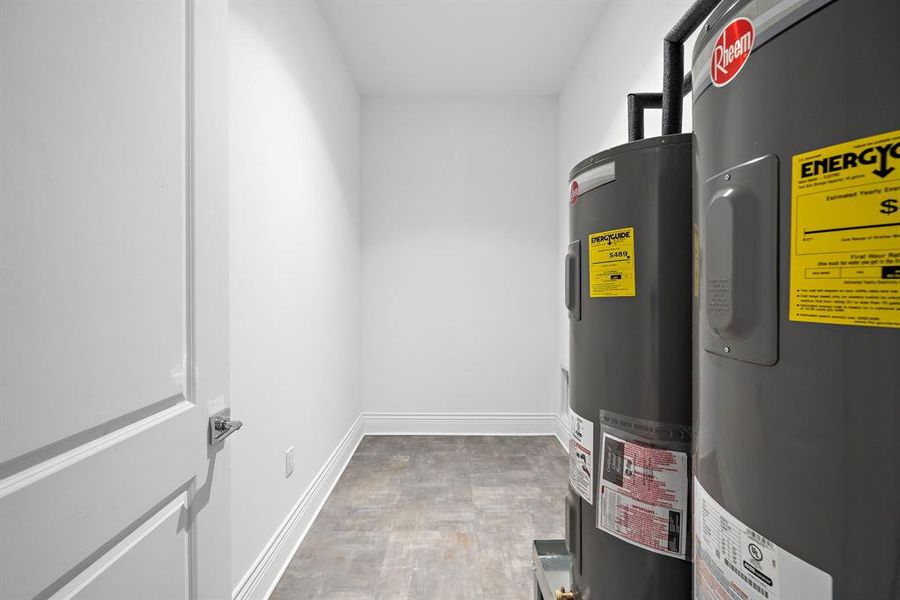 Utility room: space can accommodate full sized washer and dryer along with more storage areas.