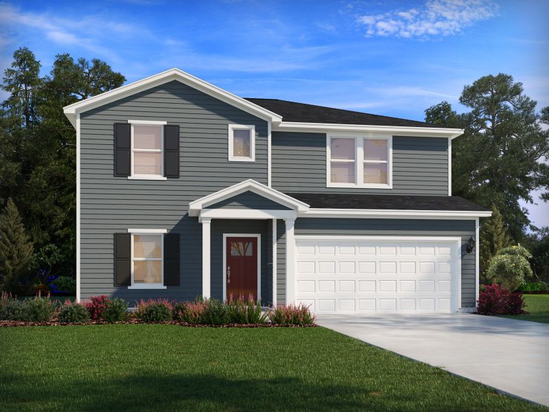 Front exterior of a new home in Watkins Glen, Raleigh, NC, highlighting curb appeal (Image 1). Front exterior of a new home in Watkins Glen, Raleigh, NC, highlighting curb appeal (Image 1).