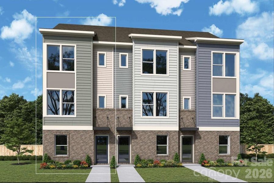 Front exterior of a new home in Central Living at Craig, Charlotte, NC, highlighting curb appeal (Image 1). Front exterior of a new home in Central Living at Craig, Charlotte, NC, highlighting curb appeal (Image 1).
