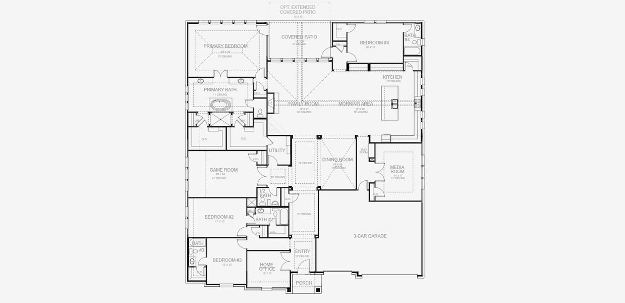 2D floor plan layout for the 4411W by Perry Homes in Jubilee 80', Hockley, TX (Image 3). 2D floor plan layout for the 4411W by Perry Homes in Jubilee 80', Hockley, TX (Image 3).