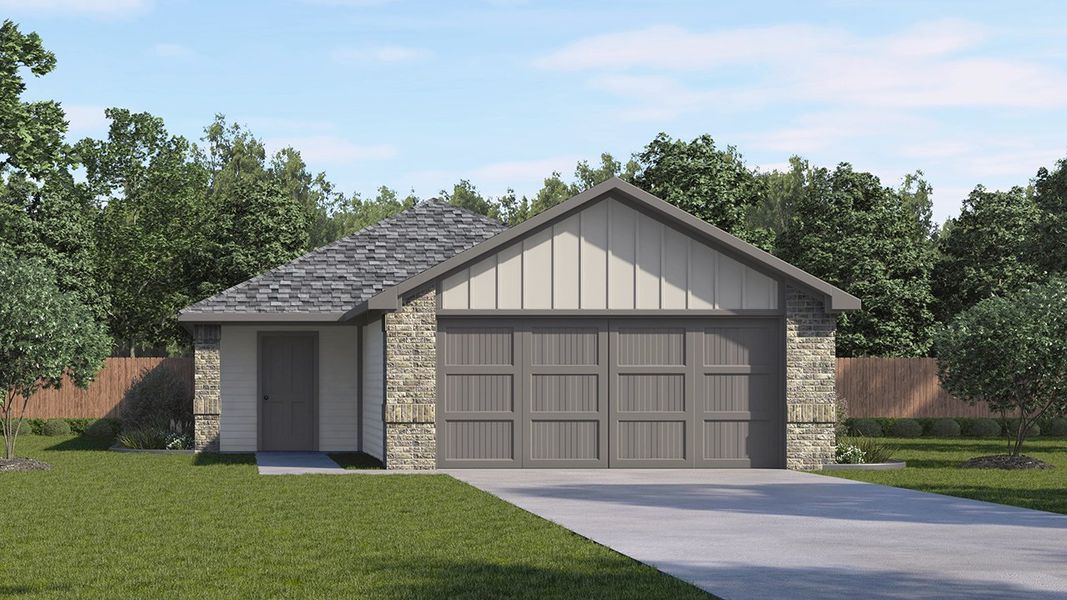 Front exterior of a new home in Leonard Crossing, Leonard, TX, highlighting curb appeal (Image 2). Front exterior of a new home in Leonard Crossing, Leonard, TX, highlighting curb appeal (Image 2).