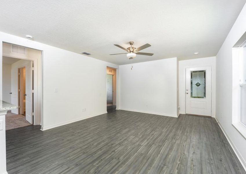 The foyer leads to the large family room