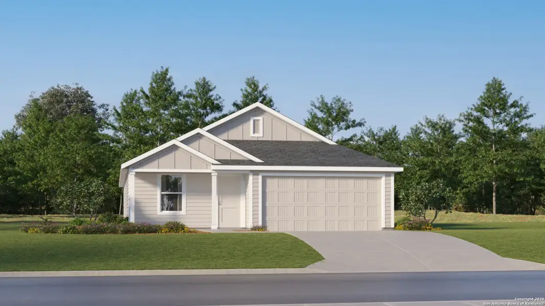 Front exterior of a new home in Voss Farms, New Braunfels, TX, highlighting curb appeal (Image 21).