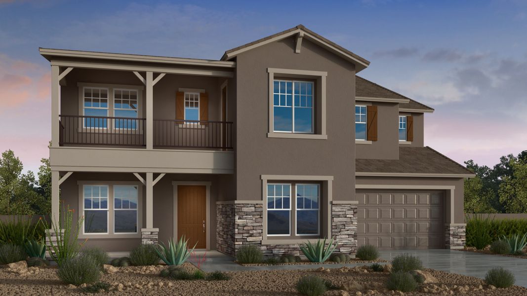 Front exterior of a new home in Legado, Queen Creek, AZ, highlighting curb appeal (Image 1). Front exterior of a new home in Legado, Queen Creek, AZ, highlighting curb appeal (Image 1).