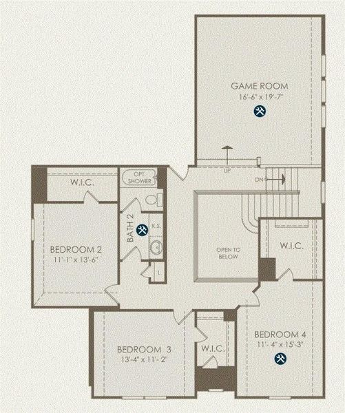 2D floor plan layout of this home in Saddleback at Santa Rita Ranch, Liberty Hill, TX (Image 3).
