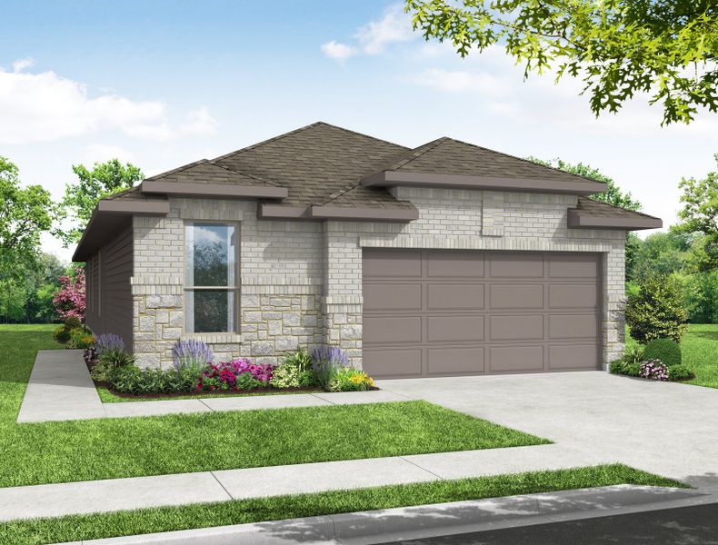 Representative exterior photo of a completed home built from the Hickory by Impression Homes in Belmont, Aubrey, TX (Image 11). Representative exterior photo of a completed home built from the Hickory by Impression Homes in Belmont, Aubrey, TX (Image 11).