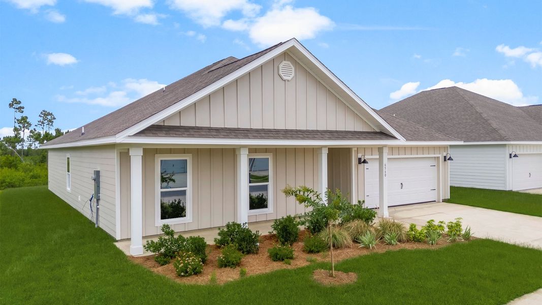 Front exterior of a new home in Liberty, Panama City, FL, highlighting curb appeal (Image 23). Front exterior of a new home in Liberty, Panama City, FL, highlighting curb appeal (Image 23).