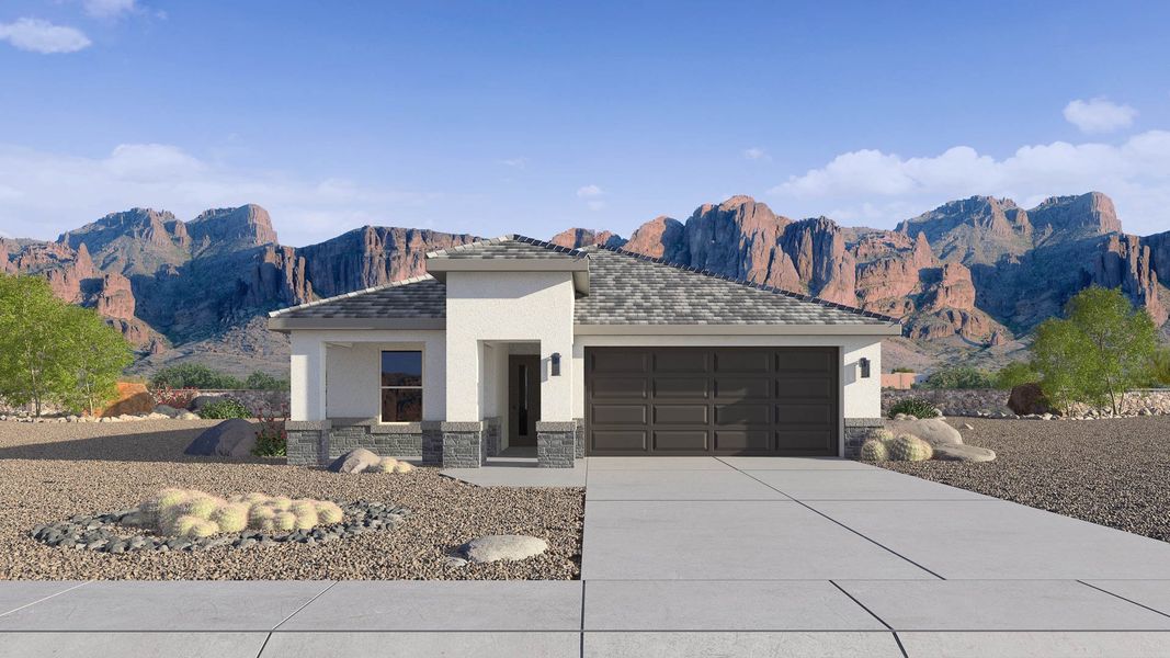 Representative exterior photo of a completed home built from the Hayden by D.R. Horton in The Ridge at Stone Butte, Phoenix, AZ (Image 2).