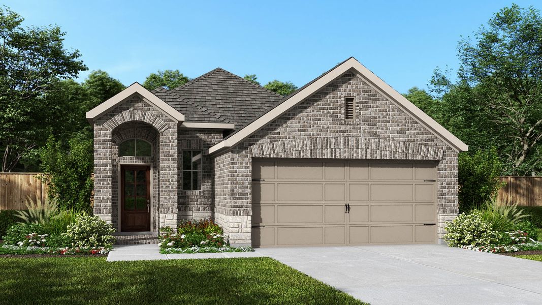 Representative exterior photo of a completed home built from the 1593W by Perry Homes in Santa Rita Ranch Tierra Rosa, Liberty Hill, TX (Image 2).