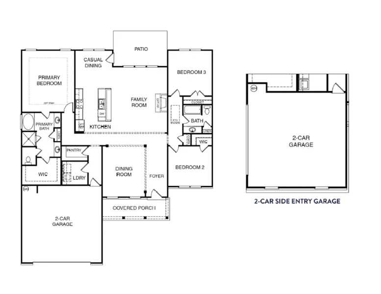 2D floor plan layout for the (GA)The Ava | Side Entry by Reliant Homes in Wesley Woods, Monroe, GA (Image 5).