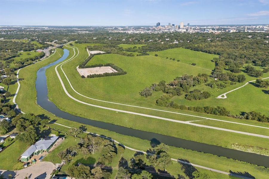 View across the river towards the Cultural District in Ft. Worth.
