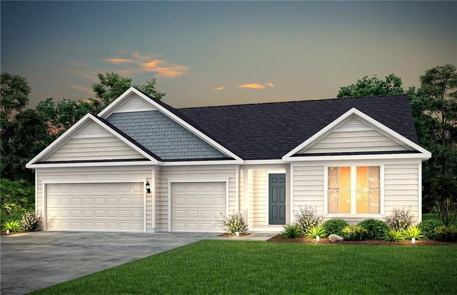 Front exterior of a new home in Sun City Peachtree, Griffin, GA, highlighting curb appeal (Image 1).