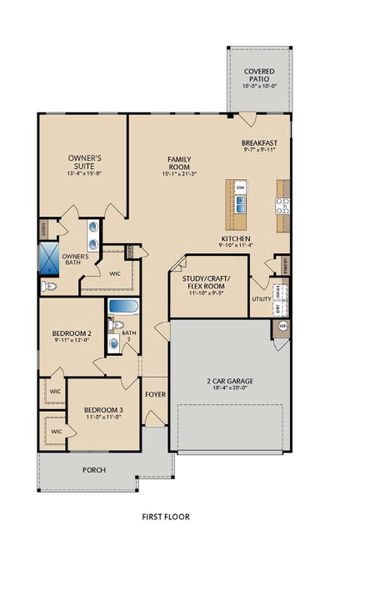 2D floor plan layout for the Coan by Pacesetter Homes in Cool Water at Sonterra, Jarrell, TX (Image 3). 2D floor plan layout for the Coan by Pacesetter Homes in Cool Water at Sonterra, Jarrell, TX (Image 3).