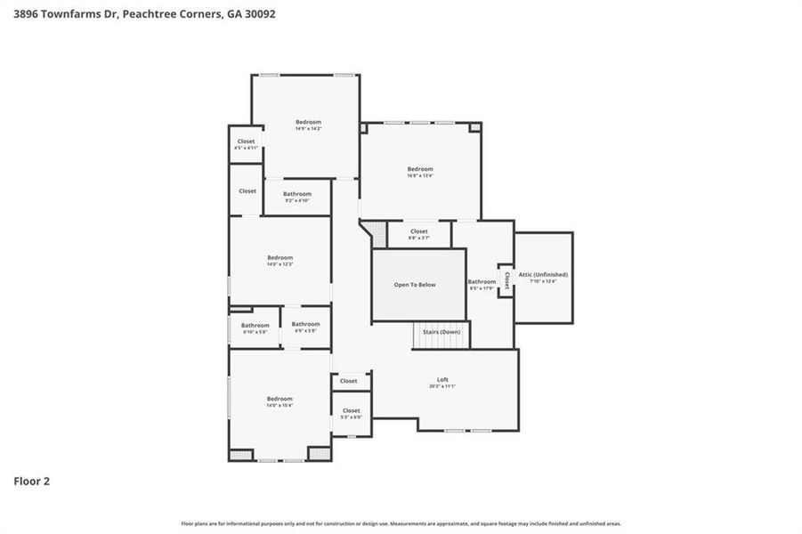 2D floor plan layout of this home in Town Farms, Peachtree Corners, GA (Image 6).