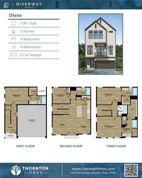 Diana floorplan with 4 bedrooms and 4 bathrooms.