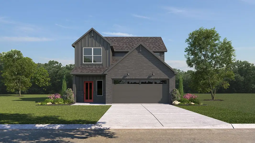 Front exterior of a new home in Midtown Reserve, College Station, TX, highlighting curb appeal (Image 1). Front exterior of a new home in Midtown Reserve, College Station, TX, highlighting curb appeal (Image 1).