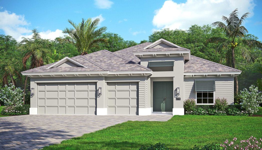 2D floor plan layout for the Mariposa by GHO Homes in Belterra, Port St. Lucie, FL (Image 27).