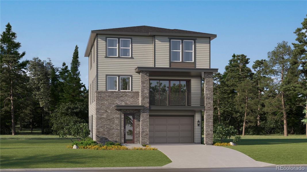 Front exterior of a new home in Vermilion Creek, Centennial, CO, highlighting curb appeal (Image 1). Front exterior of a new home in Vermilion Creek, Centennial, CO, highlighting curb appeal (Image 1).