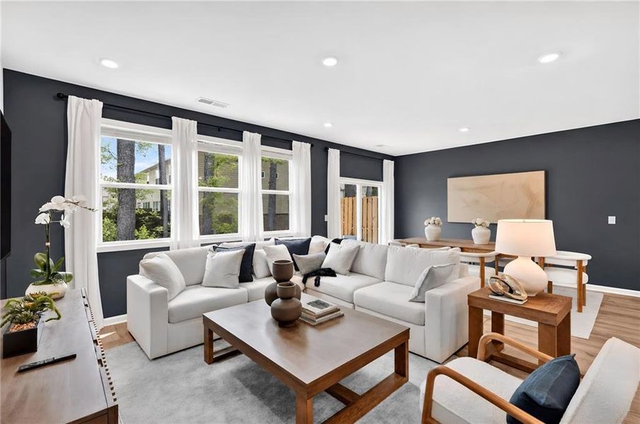 Furnished interior view inside a new home in Towns at Holly Springs, Holly Springs (Image 8). Furnished interior view inside a new home in Towns at Holly Springs, Holly Springs (Image 8).