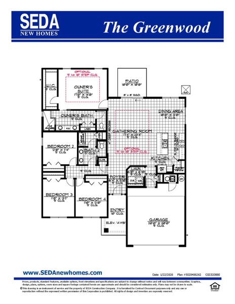 2D floor plan layout for the Greenwood by SEDA New Homes in Weston Woods, Jacksonville, FL (Image 3).