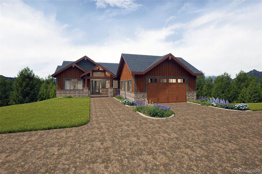 Front exterior of a new home in , Granby, CO, highlighting curb appeal (Image 1).