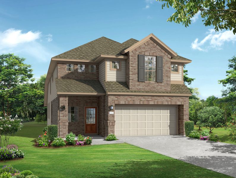 Front exterior of a new home in The Woodlands Hills, Willis, TX, highlighting curb appeal (Image 22).