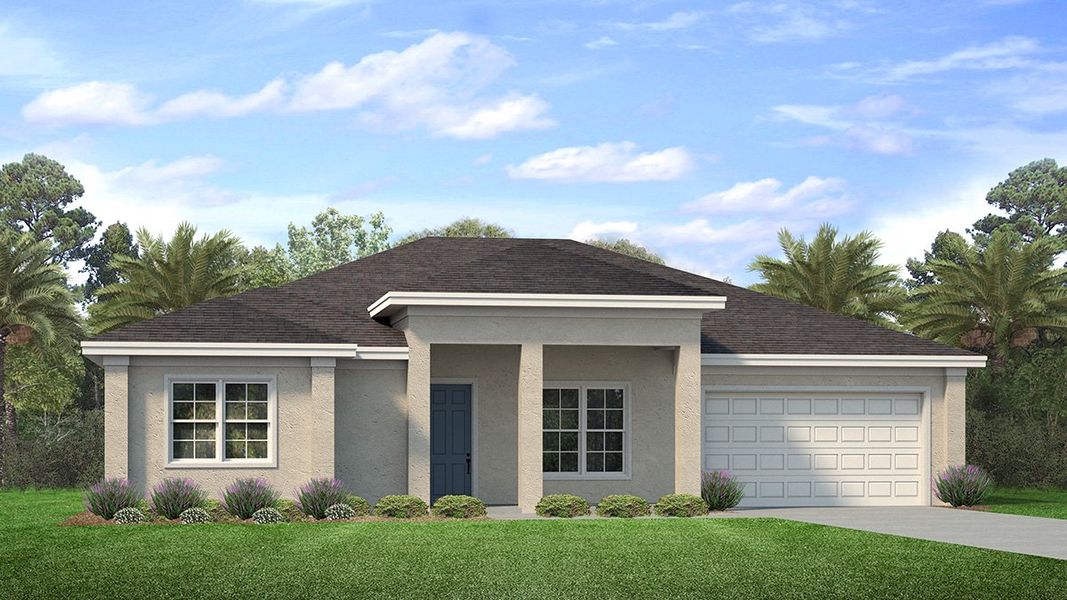 Representative exterior photo of a completed home built from the Kellen by D.R. Horton in Cape Coral Spot - Tradition, Cape Coral, FL (Image 17).