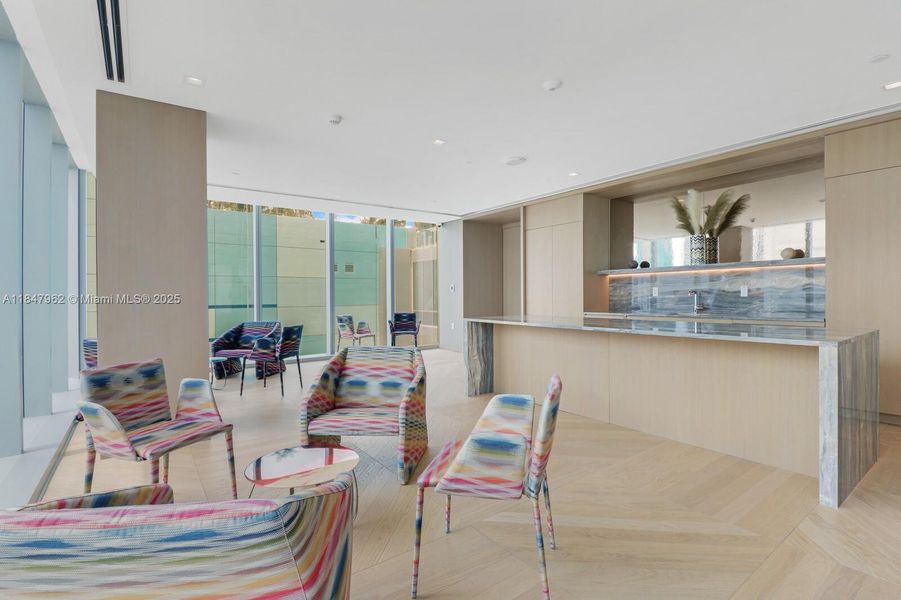 media room with full kitchen