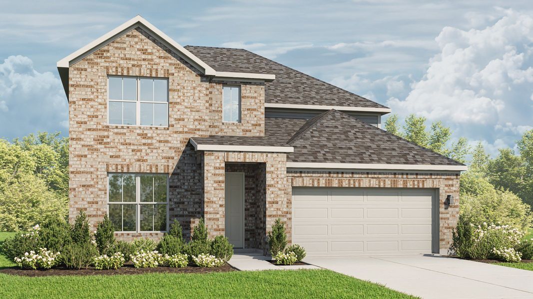 Representative exterior photo of a completed home built from the Elm by DRB Homes in Westridge Premier, McKinney, TX (Image 5). Representative exterior photo of a completed home built from the Elm by DRB Homes in Westridge Premier, McKinney, TX (Image 5).