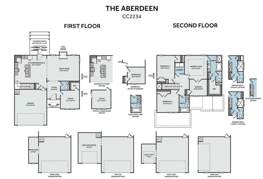 2D floor plan layout for the Aberdeen by Caviness & Cates Communities in Bartlett Manor, Youngsville, NC (Image 218).