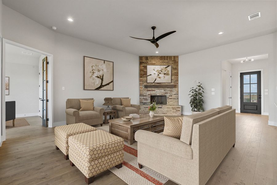 Representative furnished interior of a home built from the The Euless by Kenmark Homes in Coyote Crossing, Godley (Image 4). Representative furnished interior of a home built from the The Euless by Kenmark Homes in Coyote Crossing, Godley (Image 4).